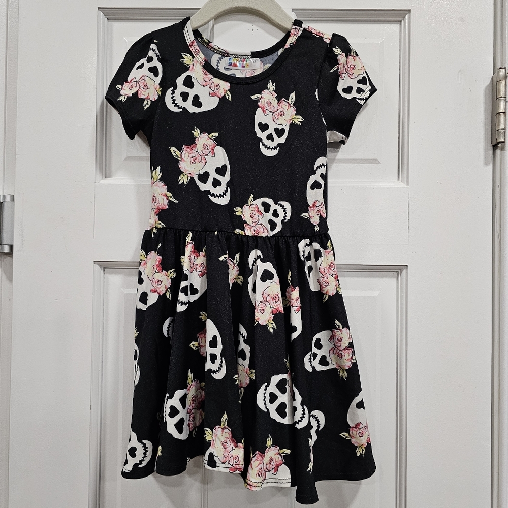 💀New Dot Dot Smile Cap Sleeve Halloween Skull Dress sz 2T